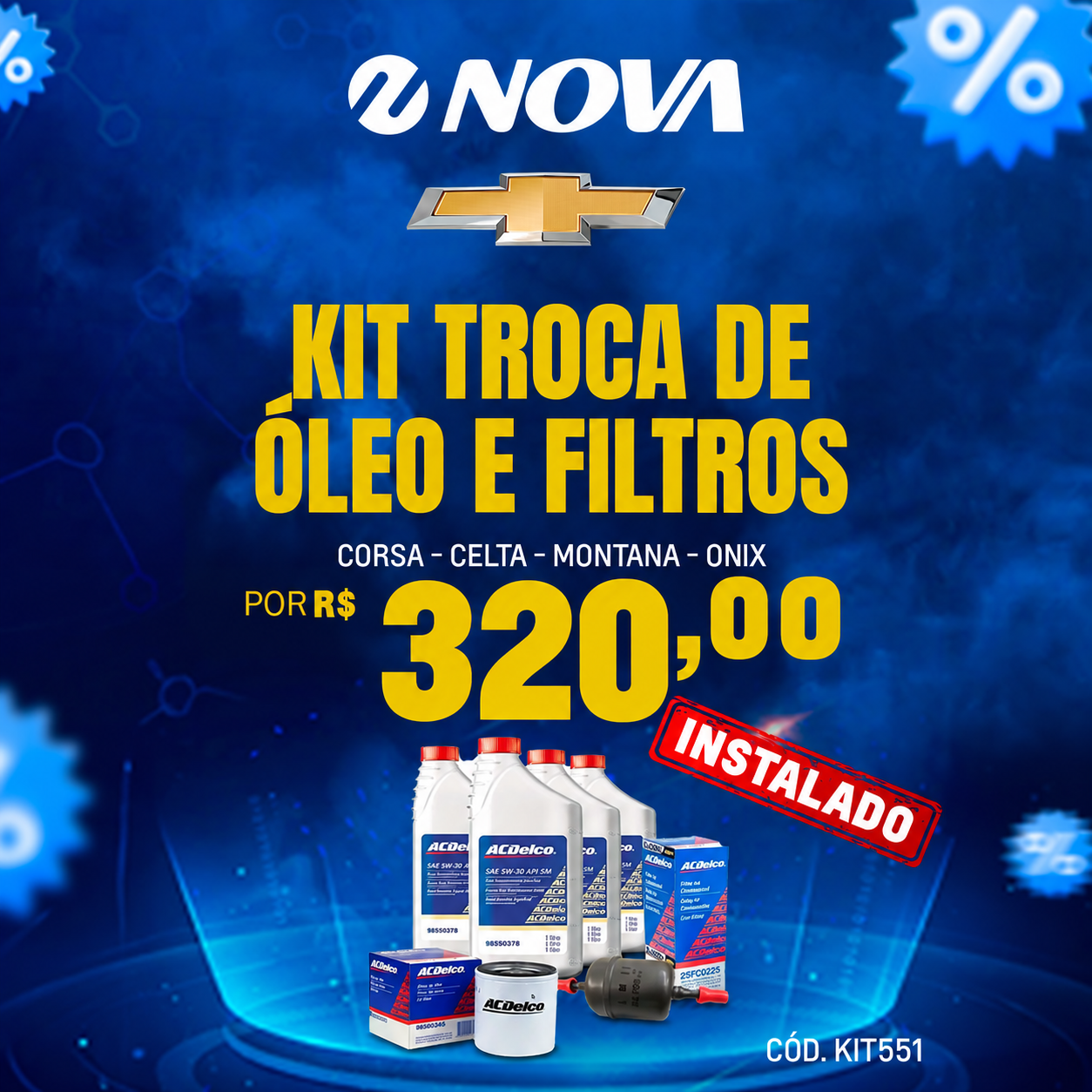 Imagem ilustrativa da oferta de Kit troca de óleo 5W30 sintético, Filtros de óleo e combustível Corsa - Celta - Montana - Onix antigo