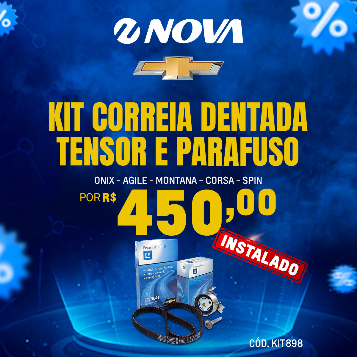 Imagem ilustrativa da oferta de Kit correia dentada, tensor e parafuso original GM Onix Antigo - Agile - Montana - Corsa - Spin