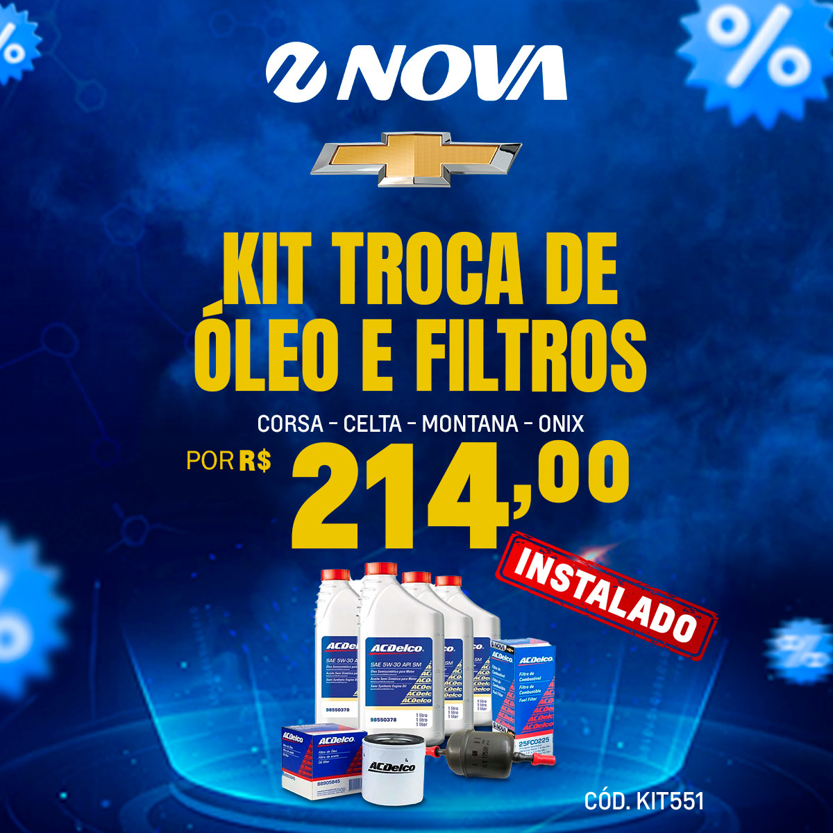 Imagem ilustrativa da oferta de Kit troca de óleo 5W30 sintético, Filtros de óleo e combustível Corsa - Celta - Montana - Onix antigo