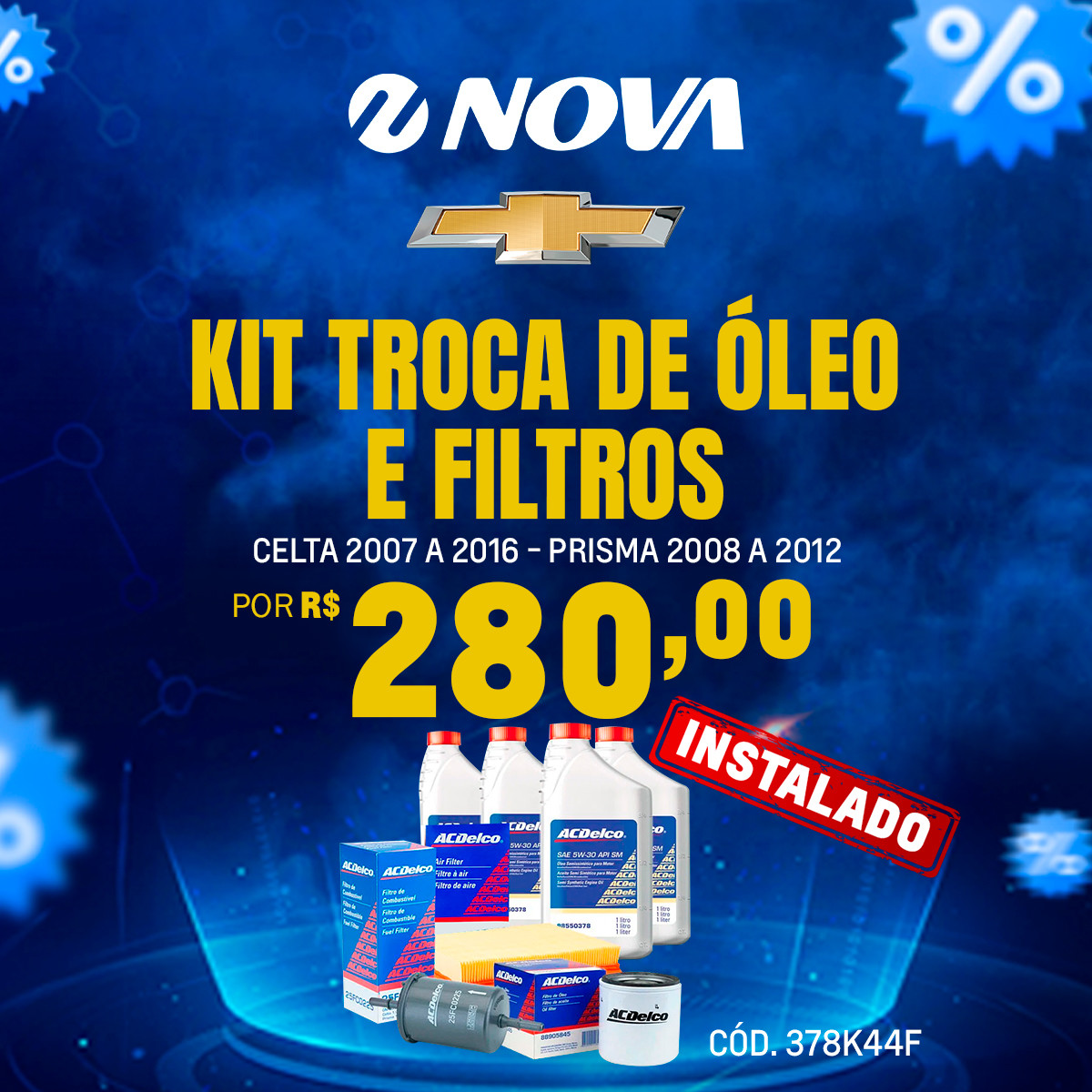 Imagem ilustrativa da oferta de Kit troca de óleo semissintético com filtros de ar, óleo e combustível ACDelco Celta 2007 a 2016