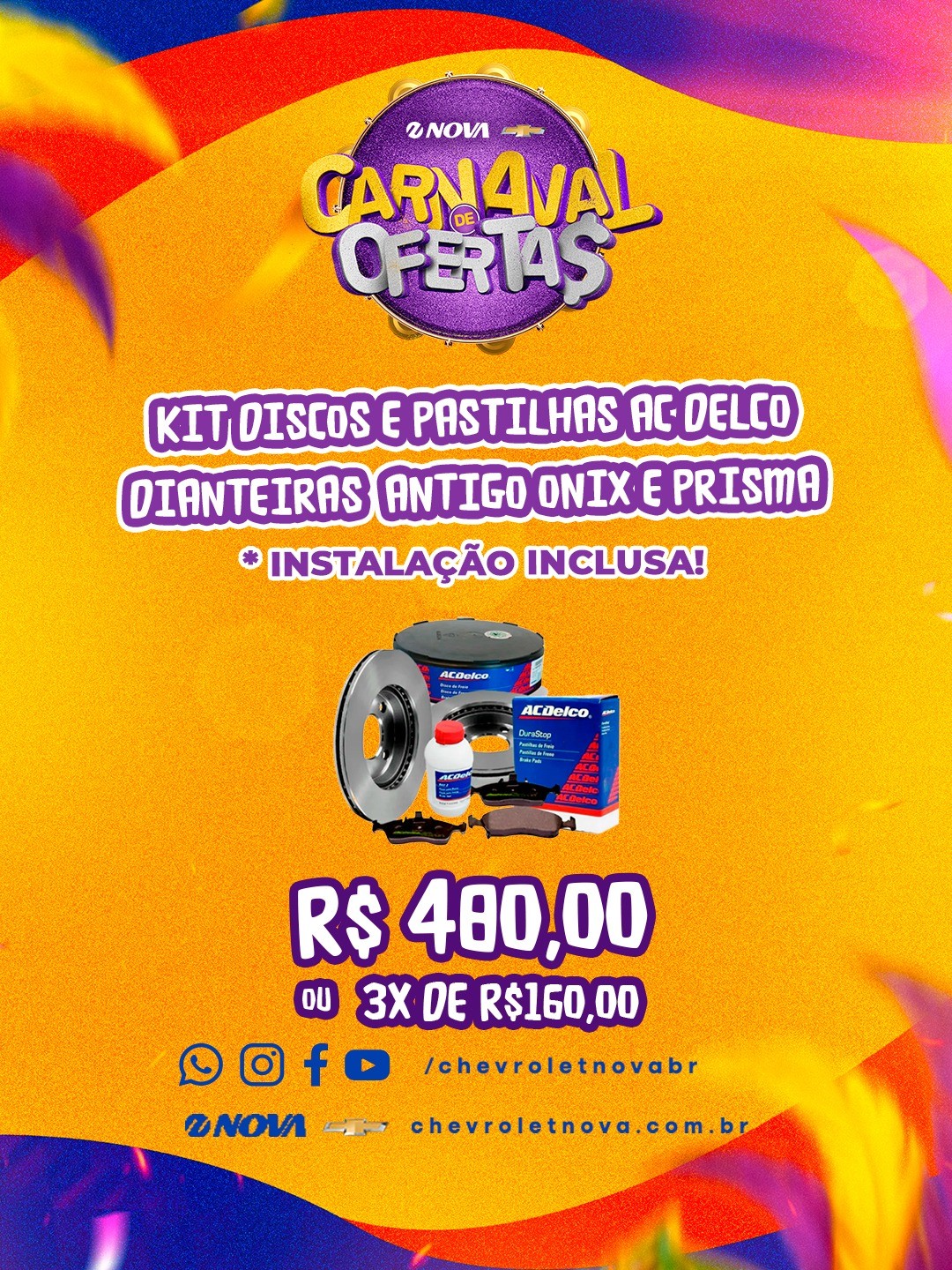 Imagem ilustrativa da oferta de Carnaval de Ofertas: Kit Discos e pastilhas AC Delco dianteiras Onix e Prisma