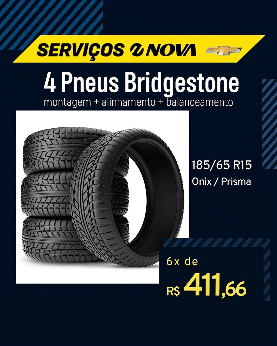 Imagem ilustrativa da oferta de SERVIÇOS NOVA: 4 Pneus Bridgestone 185/65 R15 Onix / Prisma